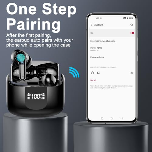 Wireless Earbuds, Bluetooth 5.3 Headphones 2024 .ENC Noise Cancelling Mic Ear buds, 40H Deep Bass Wireless Waterproof Bluetooth Earphones