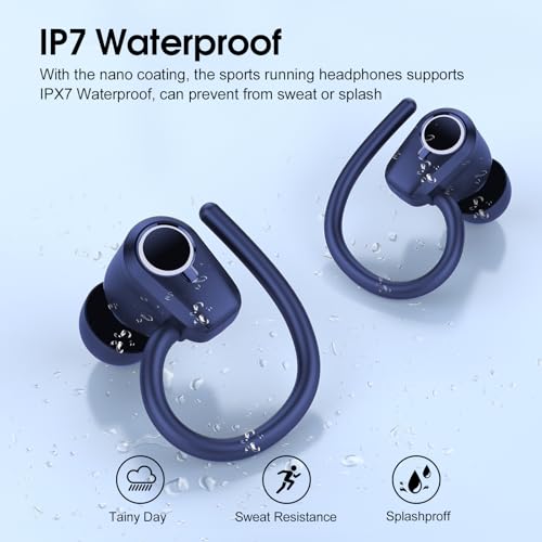 Wireless Earbuds, 2023 Earphones Bluetooth 5.3 Headphones Wireless, Earbuds with Earhooks,Waterproof Stereo Headphones Sport, Dual LED Display, Black