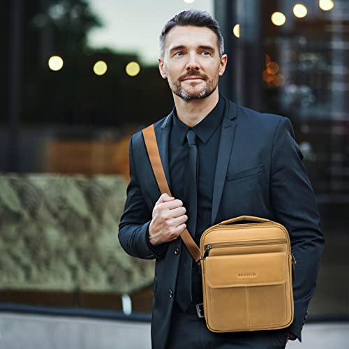 SPAHER Men Leather Handbags Shoulder Bags Messenger Business Crossbody Satchel Sling Waterproof Travel Bag Daily Man Gift with Adjustable Shoulder Strap