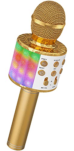 Ankuka Karaoke Wireless Microphone, 4 in 1 Handheld Bluetooth Speaker Machine Dancing LED Lights, Home KTV Player Compatible with Android & iOS Devices
