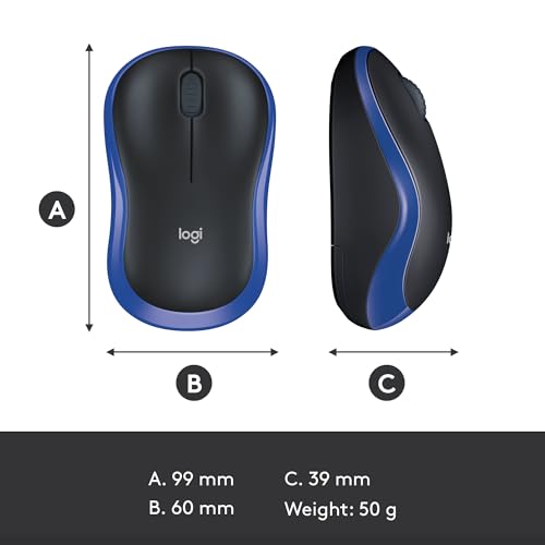 Logitech M185 Wireless Mouse, 2.4GHz with USB Mini Receiver, 12-Month Battery Life, 1000 DPI Optical Tracking, Ambidextrous, Compatible with PC, Mac, Laptop - Grey