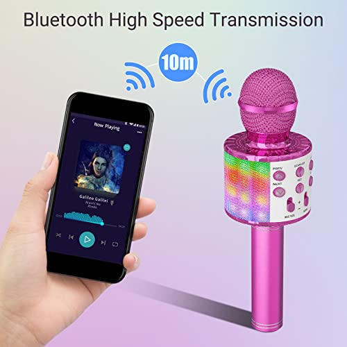 Ankuka Karaoke Wireless Microphone, 4 in 1 Handheld Bluetooth Speaker Machine Dancing LED Lights, Home KTV Player Compatible with Android & iOS Devices