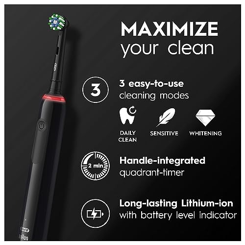 Oral-B Pro Electric Toothbrush For Adults, 1 Cross Action Toothbrush Head & Travel Case, 3 Modes with Teeth Whitening, 2 Pin EU Plug, Black, Oral B