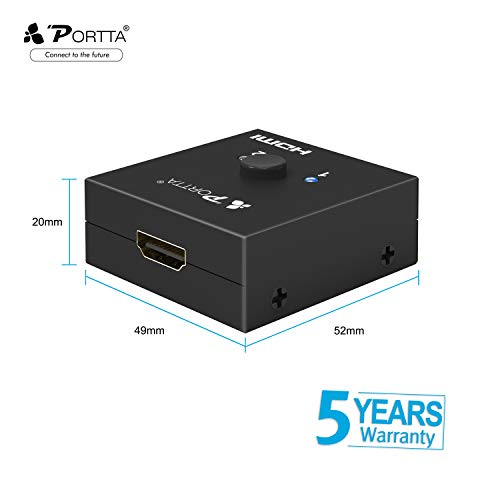 HDMI Switch 4K 60Hz, PORTTA Bi-Directional HDMI Splitter 1 in 2 out, HDMI 2.0 Switcher 2 in 1 out hub support HDR HDCP2.3 3D Compatible with Blu-ray XBox PS4 PS5 fire stick HDTV Monitor -Black