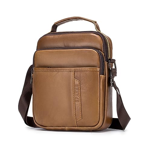 SPAHER Men Leather Handbags Shoulder Bags Messenger Business Crossbody Satchel Sling Waterproof Travel Bag Daily Man Gift with Adjustable Shoulder Strap