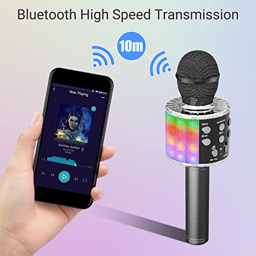 Ankuka Karaoke Wireless Microphone, 4 in 1 Handheld Bluetooth Speaker Machine Dancing LED Lights, Home KTV Player Compatible with Android & iOS Devices