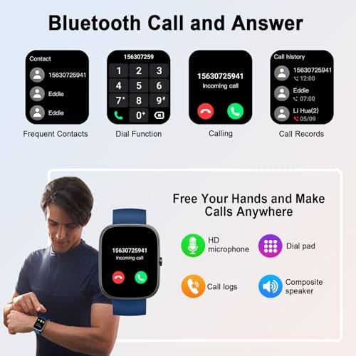 Smart Watch for Men Women Answer/Make Calls, 1.91" Fitness with Heart Rate Sleep Monitor, Step Counter Fitness Sports Activity Waterproof