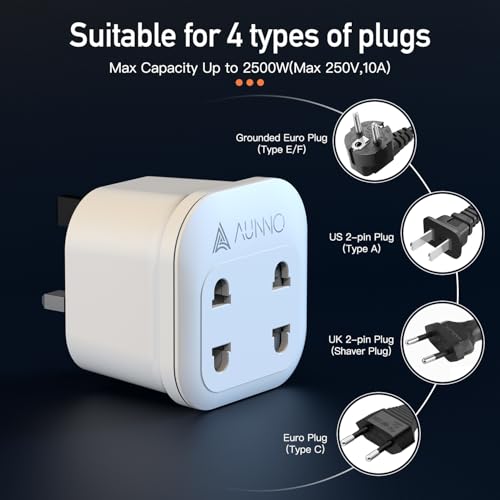 Double Shaver Plug Adaptor UK, 2 Way Plug Adapter for Bathroom Electric Razor and Electric Toothbrush etc, 2 Pin to 3 Pin Plug Adapter