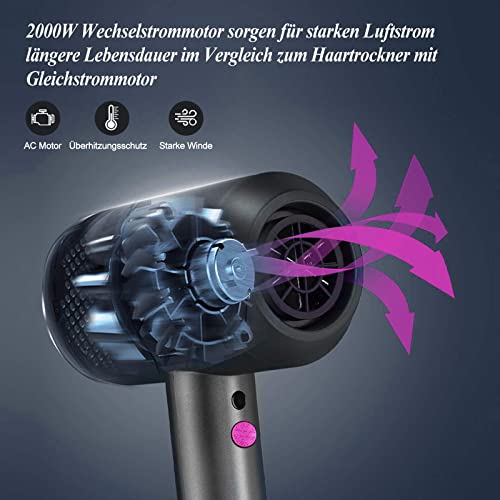 Hair Dryer Professional Ionic Hairdryer with 2 Speed 3 Heat Setting, Cool Shot Button, 1 Diffuser & 2 Concentrator for Women Man