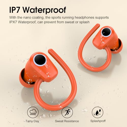 Wireless Earbuds, 2023 Earphones Bluetooth 5.3 Headphones Wireless, Earbuds with Earhooks,Waterproof Stereo Headphones Sport, Dual LED Display, Black