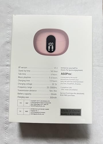 Wireless Earbuds,Earphones Bluetooth 5.3 in Ear with 4 Mic ENC Calls Noise Cancelling Wireless Headphones Mini LED Display HiFi Stereo 42H Playtime Bluetooth Earbuds Touch Control