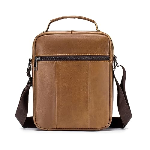 SPAHER Men Leather Handbags Shoulder Bags Messenger Business Crossbody Satchel Sling Waterproof Travel Bag Daily Man Gift with Adjustable Shoulder Strap
