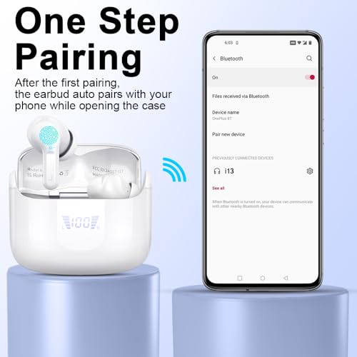 Wireless Earbuds, Bluetooth 5.3 Headphones 2024 .ENC Noise Cancelling Mic Ear buds, 40H Deep Bass Wireless Waterproof Bluetooth Earphones