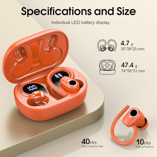 Wireless Earbuds, 2023 Earphones Bluetooth 5.3 Headphones Wireless, Earbuds with Earhooks,Waterproof Stereo Headphones Sport, Dual LED Display, Black