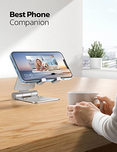 NULAXY Phone Stand, Fully Foldable Angle Height Adjustable Mobile Phone Holder Stand Dock Aluminum Desk Compatible with iPhone 15 14 13 12 11 Pro Max, HUAWEI, Galaxy, All Phones
