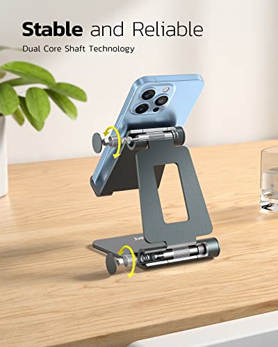 NULAXY Phone Stand, Fully Foldable Angle Height Adjustable Mobile Phone Holder Stand Dock Aluminum Desk Compatible with iPhone 15 14 13 12 11 Pro Max, HUAWEI, Galaxy, All Phones