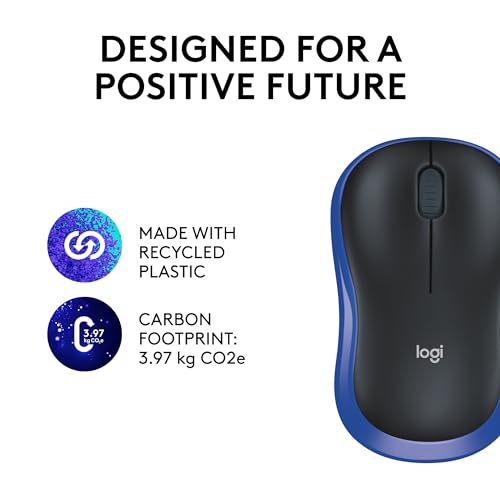 Logitech M185 Wireless Mouse, 2.4GHz with USB Mini Receiver, 12-Month Battery Life, 1000 DPI Optical Tracking, Ambidextrous, Compatible with PC, Mac, Laptop - Grey