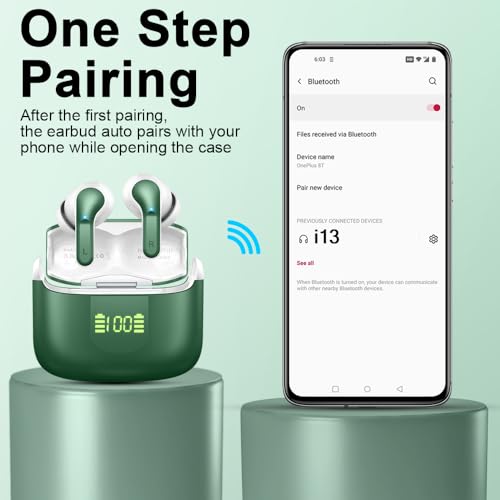Wireless Earbuds, Bluetooth 5.3 Headphones 2024 .ENC Noise Cancelling Mic Ear buds, 40H Deep Bass Wireless Waterproof Bluetooth Earphones