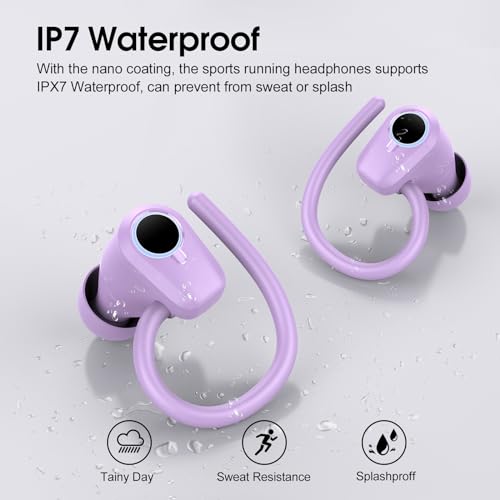 Wireless Earbuds, 2023 Earphones Bluetooth 5.3 Headphones Wireless, Earbuds with Earhooks,Waterproof Stereo Headphones Sport, Dual LED Display, Black
