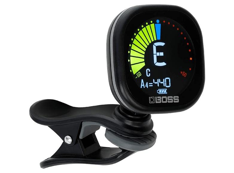 BOSS TU-02 Chromatic Clip-On Tuner for Guitar, Bass & Ukulele – Precise Battery-Powered Tuner with High-Contrast Color Display, Black