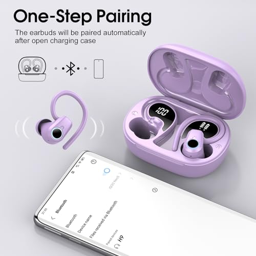 Wireless Earbuds, 2023 Earphones Bluetooth 5.3 Headphones Wireless, Earbuds with Earhooks,Waterproof Stereo Headphones Sport, Dual LED Display, Black