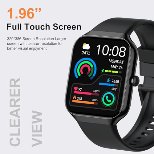 Smart Watch for Men Women Answer/Make Calls, 1.96" Fitness with Step Counter Heart Rate Sleep Monitor, Fitness Sports Activity Waterproof, Smartwatches for Android IOS