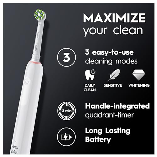 Oral-B Pro Electric Toothbrush For Adults, 1 Cross Action Toothbrush Head & Travel Case, 3 Modes with Teeth Whitening, 2 Pin EU Plug, Black, Oral B