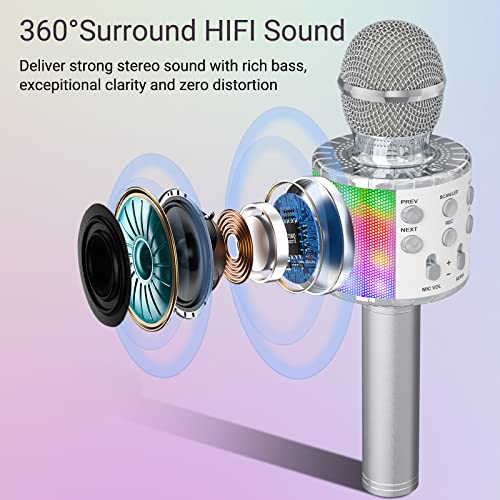 Ankuka Karaoke Wireless Microphone, 4 in 1 Handheld Bluetooth Speaker Machine Dancing LED Lights, Home KTV Player Compatible with Android & iOS Devices