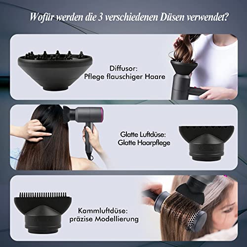 Hair Dryer Professional Ionic Hairdryer with 2 Speed 3 Heat Setting, Cool Shot Button, 1 Diffuser & 2 Concentrator for Women Man