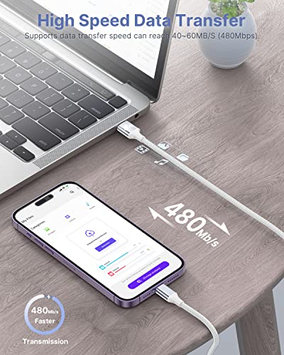 Aioneus iPhone Charger Cable 2M, MFi Certified Lightning Fast Charging Cable Lead Nylon Lightning to USB Cable for iPhone 14 13 12 11 Pro Max XS XR X 8 7 6 Plus 5 SE