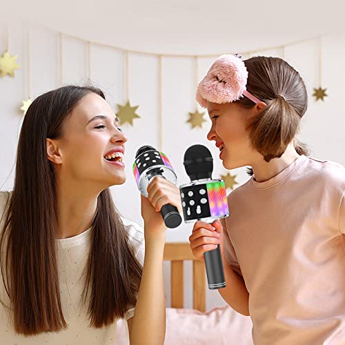 Ankuka Karaoke Wireless Microphone, 4 in 1 Handheld Bluetooth Speaker Machine Dancing LED Lights, Home KTV Player Compatible with Android & iOS Devices