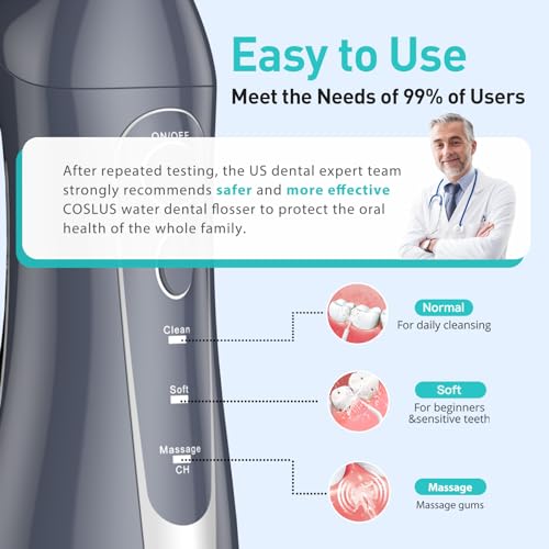 COSLUS Cordless Water Dental Flosser – Portable Rechargeable Oral Irrigator, Waterproof Teeth Cleaner for Braces, Travel & Home