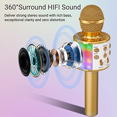 Ankuka Karaoke Wireless Microphone, 4 in 1 Handheld Bluetooth Speaker Machine Dancing LED Lights, Home KTV Player Compatible with Android & iOS Devices