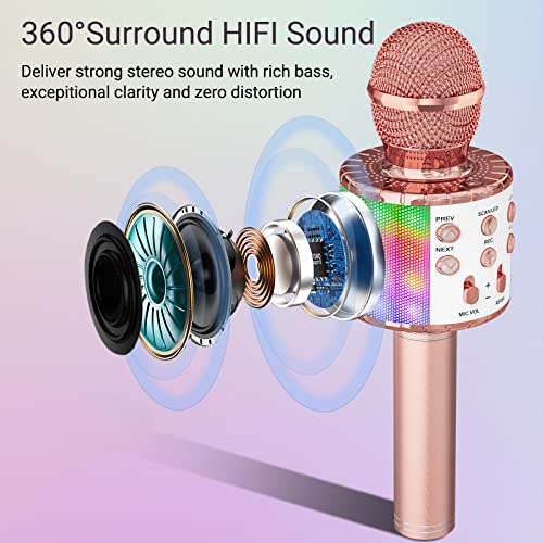 Ankuka Karaoke Wireless Microphone, 4 in 1 Handheld Bluetooth Speaker Machine Dancing LED Lights, Home KTV Player Compatible with Android & iOS Devices