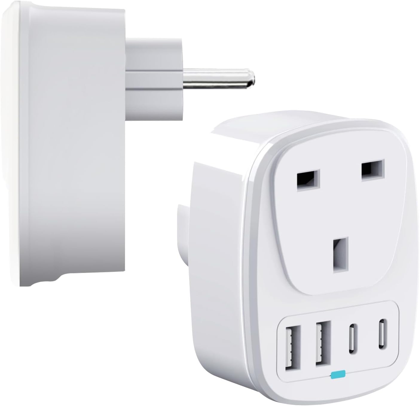 UK to European Plug Adapter, EU USB & USB C Travel Adaptor for Germany,France,Turkey,Spain,Greece,Poland,Egypt,Portugal,Crotia,Iceland, 5 in 1 UK to Europe Power Plugs with 2 USB & 2 USBC Ports