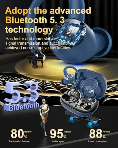 Jesebang Wireless Earbuds Bluetooth 5.3 – HiFi Stereo Sound with ENC Mic, Sport Ear Hooks, 40H Playtime, Dual LED Display