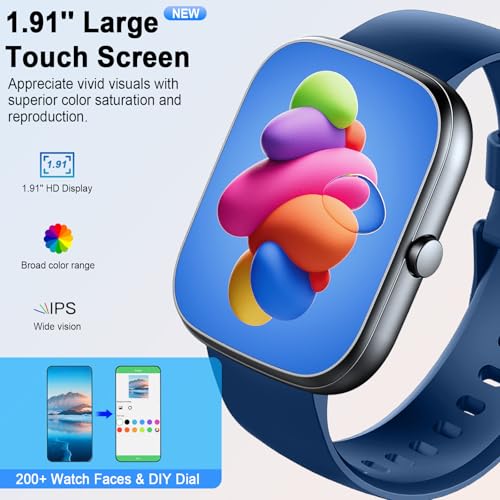 Smart Watch for Men Women Answer/Make Calls, 1.91" Fitness with Heart Rate Sleep Monitor, Step Counter Fitness Sports Activity Waterproof