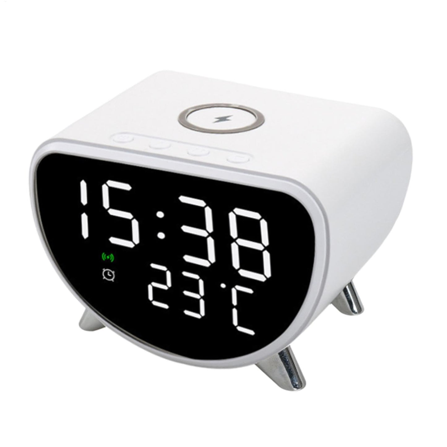 Desk Clock with Wireless Charging - Desk LED Alarm Clock with Temperature Meter | 15W Fast Wireless Charger Station, Sleep Timer for Bedroom, Desk