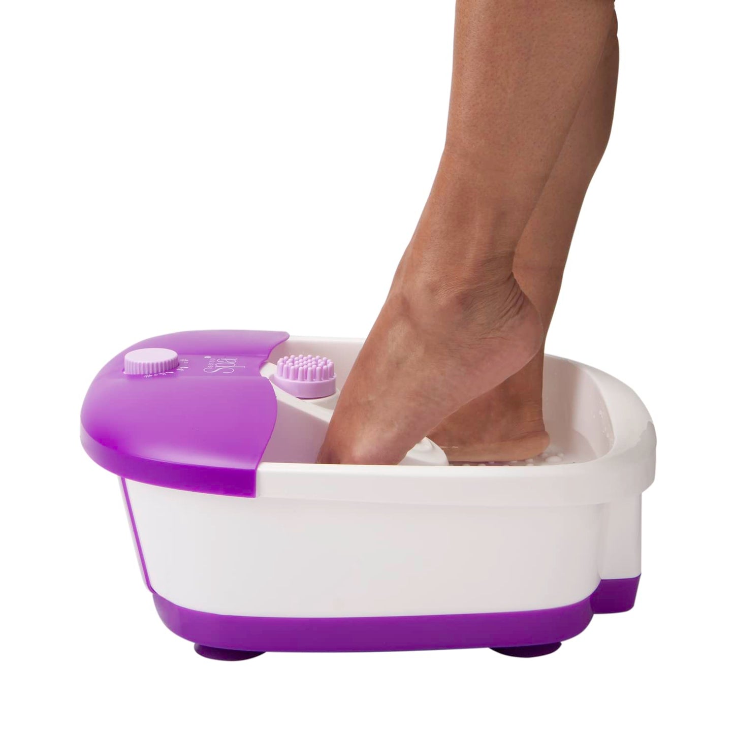 Sensio Spa Pedicure Foot Massager Bath – Heat, Bubbles & 9 Massage Accessories for Ultimate Home Foot Therapy, White & Purple