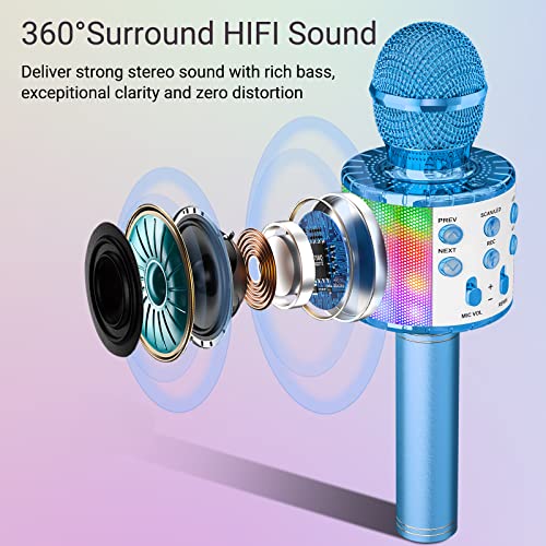Ankuka Karaoke Wireless Microphone, 4 in 1 Handheld Bluetooth Speaker Machine Dancing LED Lights, Home KTV Player Compatible with Android & iOS Devices