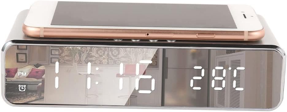 Digital Alarm Clock with Wireless Charging, 2 in 1 LED Bedside Alarm Clocks Wireless Charger with Temperature Display, Super Fast Wireless Charger Station for Teens Adults Kids Heavy Sleepers