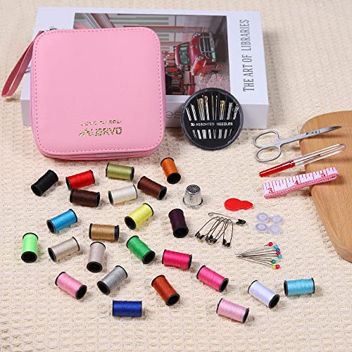 AUERVO Travel Mini Sewing Kit, Over 70 Premium Supplies, Filled with Needles, Scissors, Thimble, Thread, Tape Measure