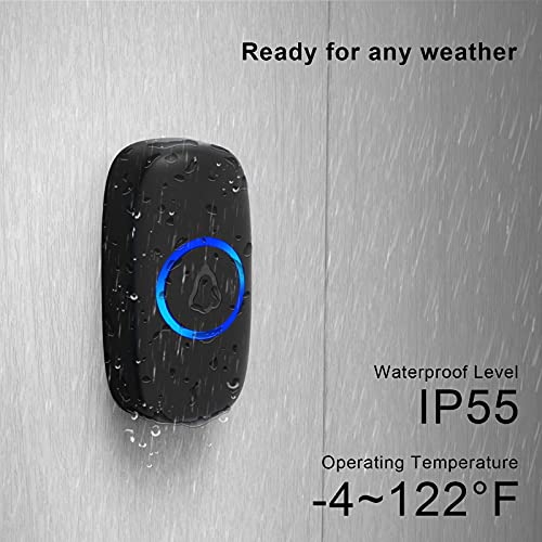 SECRUI Wireless Doorbell – Plug-in, Waterproof, Battery-Operated with 1000ft Range, 58 Chimes & 5 Volume Levels, LED Light, Easy Install (Black)