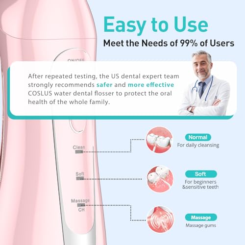 COSLUS Cordless Water Dental Flosser – Portable Rechargeable Oral Irrigator, Waterproof Teeth Cleaner for Braces, Travel & Home