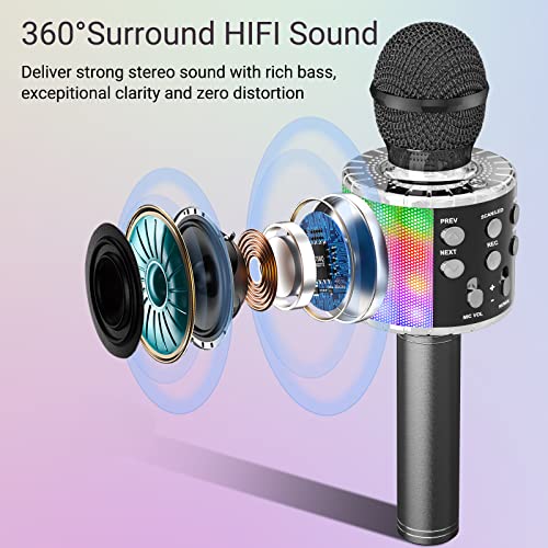 Ankuka Karaoke Wireless Microphone, 4 in 1 Handheld Bluetooth Speaker Machine Dancing LED Lights, Home KTV Player Compatible with Android & iOS Devices