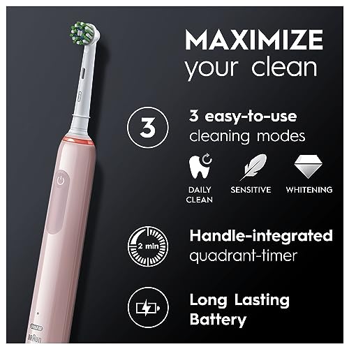 Oral-B Pro Electric Toothbrush For Adults, 1 Cross Action Toothbrush Head & Travel Case, 3 Modes with Teeth Whitening, 2 Pin EU Plug, Black, Oral B