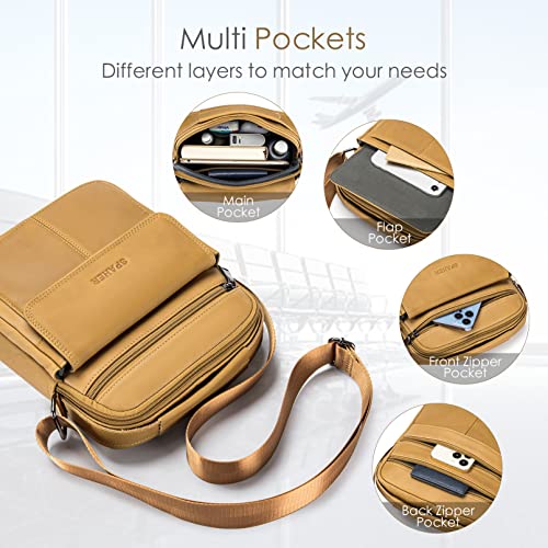 SPAHER Men Leather Handbags Shoulder Bags Messenger Business Crossbody Satchel Sling Waterproof Travel Bag Daily Man Gift with Adjustable Shoulder Strap
