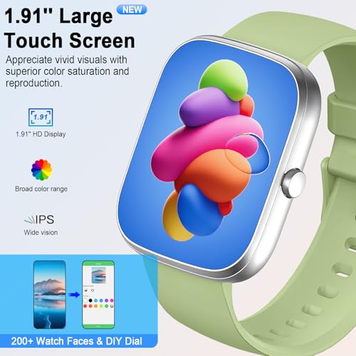 Smart Watch for Men Women Answer/Make Calls, 1.91" Fitness with Heart Rate Sleep Monitor, Step Counter Fitness Sports Activity Waterproof
