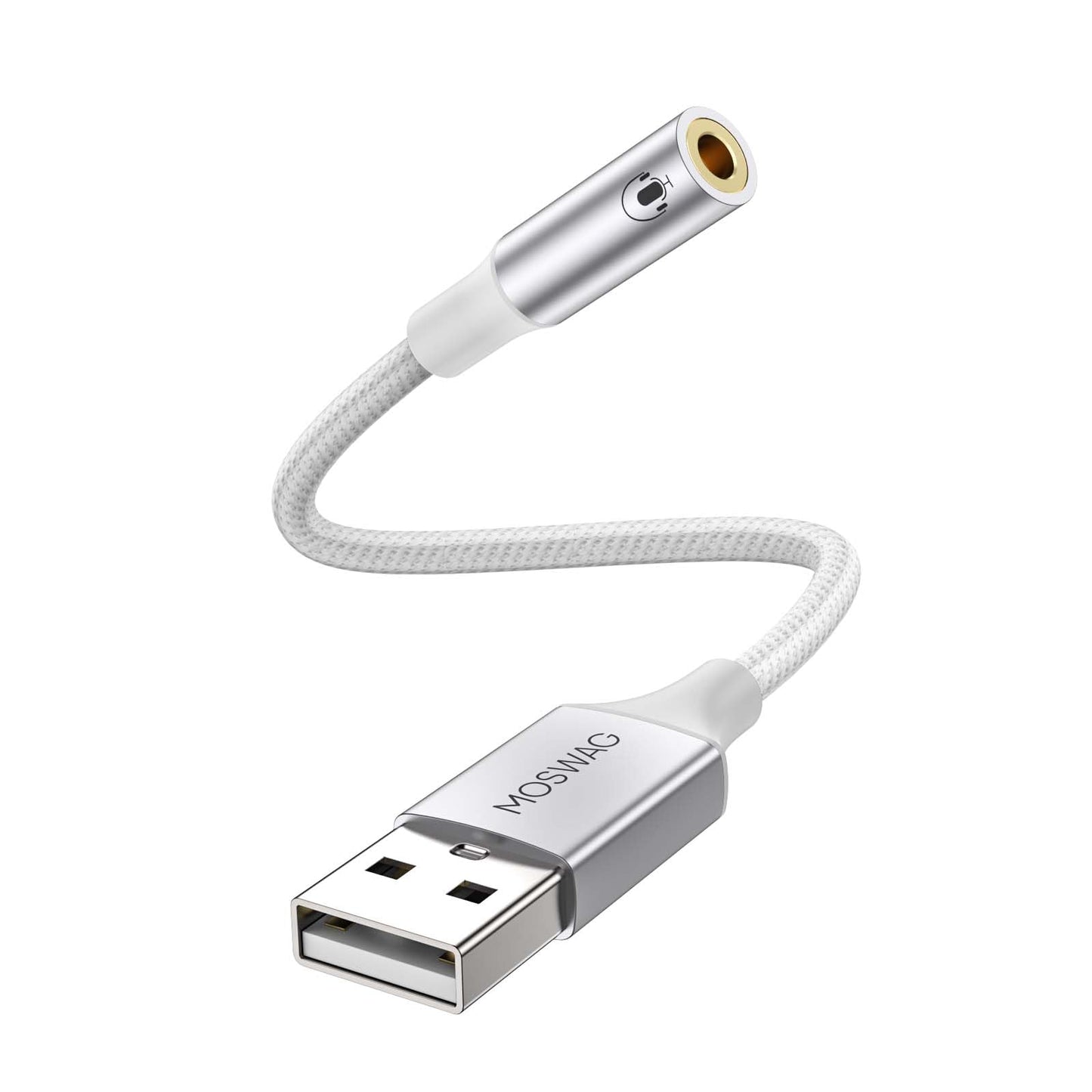 MOSWAG USB to 3.5mm Jack Audio Adapter,External Sound Card USB-with 3.5mm Aux Stereo Converter Compatible with Headset,PC,Laptop,Linux,Desktops