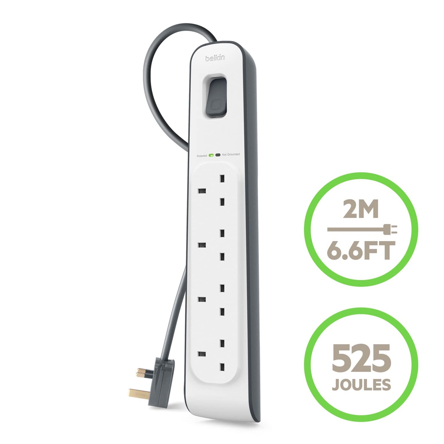 Belkin Surge Protected Extension Lead – 8 Sockets + 2 USB Ports (2.4A), 2m Cable